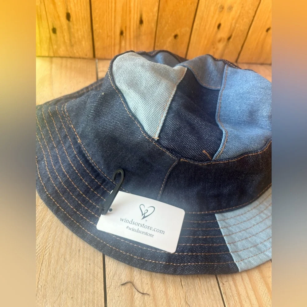 Patchwork Denim Bucket Hat - Blue Jean Light and Dark Wash Tones Brand New NWT